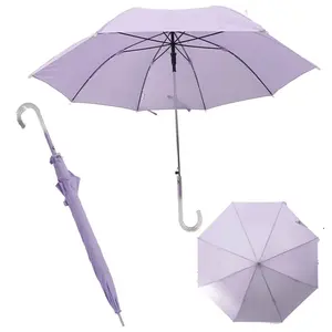긴 플라스틱 투명 손잡이와 보라색 사용자 정의 로고 인쇄 반자동 직선 우산 우산