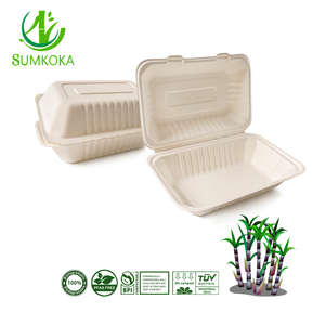 SUMKOKA 9*6인치 도매 인기상품 조개껍질 모양 PFAS 프리 직사각형 테이크아웃 음식 용기 일회용 샐러드 도시락 - Product Image 1