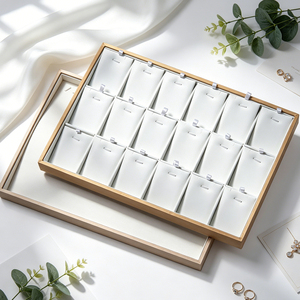 Gold Brushed Leather Jewelry Display Tray White Interior Counter Storage for Pendant <b>Necklace</b> <b>Ring</b> Earrings - Product Image 3