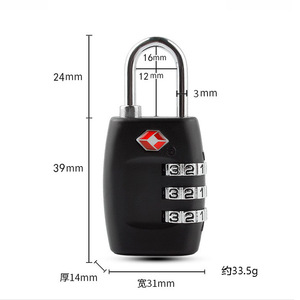 กุญแจล็อคกระเป๋าเดินทางแบบกลไก 39 มม. สีดำ ผลิตจากพลาสติก ABS ได้รับการรับรองจาก TSA พร้อมตัวเลข 3 หลัก สำหรับการเดินทางระหว่างประเทศ - Product Image 1