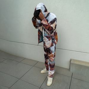 กางเกงจ็อกเกอร์ผู้ชายทรงตรงผ้าฝ้ายฟลีซลายทอแบบหลวมสไตล์สตรีทแฟชั่นดีไซน์ใหม่พร้อมโลโก้สั่งทำพิเศษสไตล์ฮิปฮอป - Product Image 4