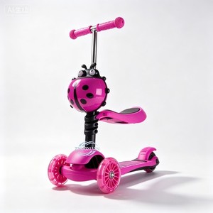 Trottinette à 3 roues convertible et portable, motif dégradé glycine et silhouette d'oiseau, montage facile, pour usage quotidien, facile à transporter - Product Image 1