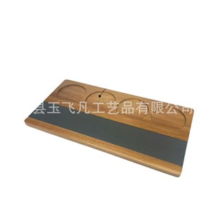 Plateau à vin en bois d'acacia 40 cm avec étiquette tableau noir pour dégustation festive - Product Image 5