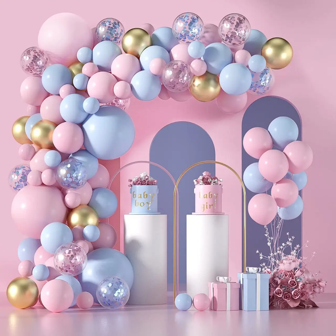 Новинка, розово-синяя латексная Гирлянда для воздушных шаров, набор для душа, украшения для вечеринки, гирлянда для детского дня рождения, наборы арочных шаров