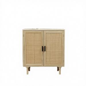 Aparador Rústico para Sala de Estar, Mueble de Almacenamiento con Puertas Decoradas con Ratán y Hierro, 2 Cajones y 2 Compartimentos - Product Image 3