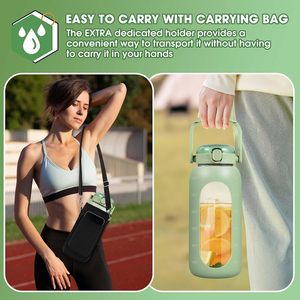 <span class=keywords><strong>2025</strong></span> uống Glass Ấm đun nước 64 oz chai thủy tinh với rơm với thời gian đánh dấu gallon motivational chai nước với Silicone tay áo - Product Image 5