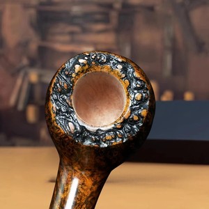 Muxiang Handmade Burl Wood Tobacco Pipe Bent Type Gold Contrast Smooth Finish Smoking Accessory For Men - Product Image 4