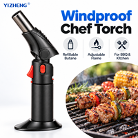 Briquet torche de cuisine YIZHENG YZ-090 à flamme unique, rechargeable au butane, coupe-vent, avec corps en cuivre et acier inoxydable