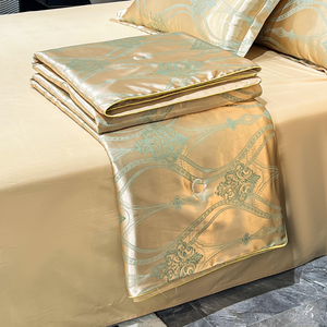 Bộ chăn ga gối đệm polyester hiện đại cao cấp 4 món, thiết kế jacquard trơn, họa tiết in, kích thước Twin và King, chăn hè - Product Image 4