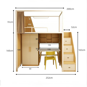 Fabricantes al por mayor pequeño dormitorio apartamento cama de hierro dormitorio cama alta <span class=keywords><strong>con</strong></span> mesa armario litera - Product Image 4