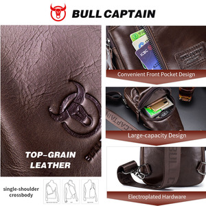 Sac bandoulière en cuir pour homme BULL CAPTAIN, sac messager à bandoulière avec logo embossé, fermeture à glissière, utilisation quotidienne, toutes saisons, sac de poitrine - Product Image 3