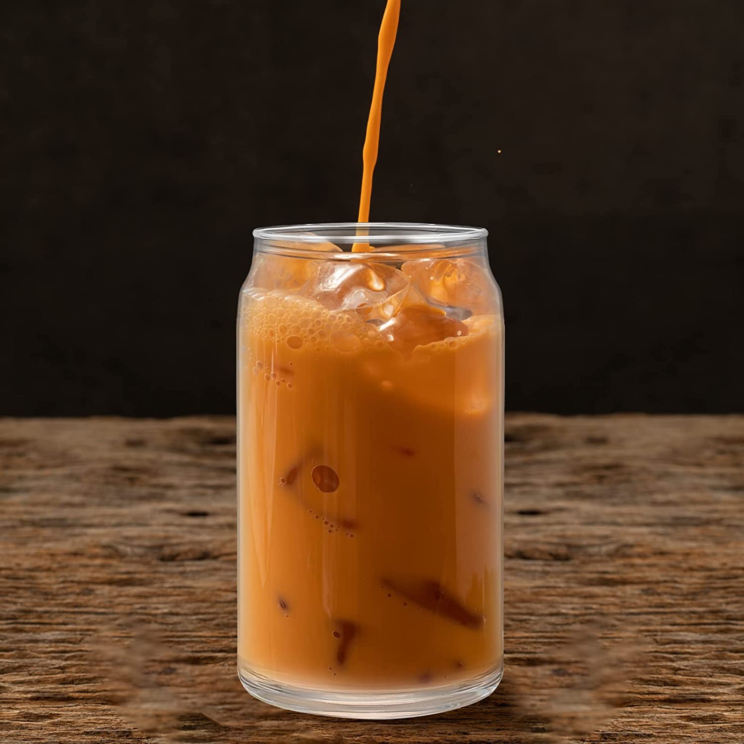 Beer Can Glasses with Bamboo Lid and Glass Straws,Drinking Glasses 6pcs Set,16oz Can Shaped Glasses with Lid and Straw