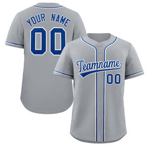 Camiseta de béisbol auténtica de estilo clásico gris real y blanco personalizada - Product Image 1
