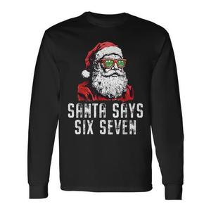 Six Seven Meme Santa T-shirt a maniche lunghe con design natalizio - Product Image 1