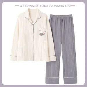Пижамный комплект с длинным рукавом, уютный комплект одежды для сна, Женский легкий комплект одежды для сна