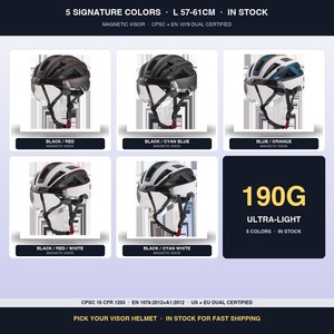 Casco <span class=keywords><strong>da</strong></span> <span class=keywords><strong>Bici</strong></span> per Adulti Ultra-Leggero Certificato CPSC e CE, 190g, 12 Prese d'Aria, Visiera Magnetica In-Mold in PC, Luce LED Posteriore, 4 Colori - Product Image 2