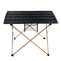 Table de camping en aluminium à lamelles résistantes à la chaleur, avec rangement suspendu en maille et système d'enroulement