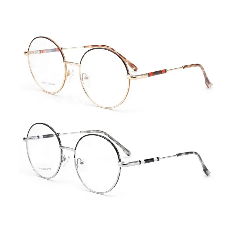 Bingkai kacamata optik logam sederhana ramping ultra-ringan bentuk bulat pelek penuh dengan engsel pegas fleksibel untuk wanita 7003