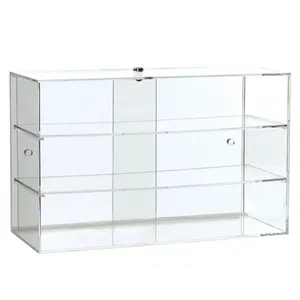 Acrylic Display Case with 2 Shelves Countertop Acrylic Jewelry Display Showcase Perspex Cabinet for Watch Purse Handbag