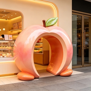 Escultura de Arco Gigante de Durazno en FRP F034, Decoración para Fachada de Tienda de Té con Leche, Anticorrosión, Estatua Personalizada de Fruta Color Rosa Pastel - Product Image 1