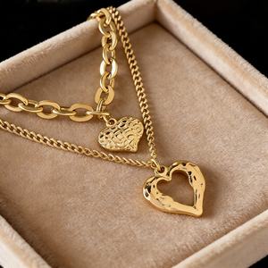 Collier pendentif personnalisé en acier inoxydable de qualité supérieure, plaqué or 18 carats, avec perles, cœur et papillon, pour femme, collier médaillon multicouche, cadeau - Product Image 3