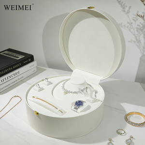 WEIMEI Elegant Pure White Large Round PU Leather Jewelry <b>Case</b> for Wedding Engagement Ring Necklace Watch Gift Packaging Box - Product Image 1