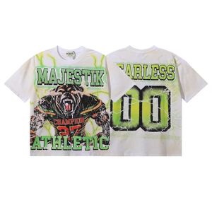 เสื้อยืดแขนสั้นทรงหลวม คอกลม สไตล์ฮิปสเตอร์ ลายปั๊มร้อน สำหรับผู้ชายและผู้หญิง - Product Image 1