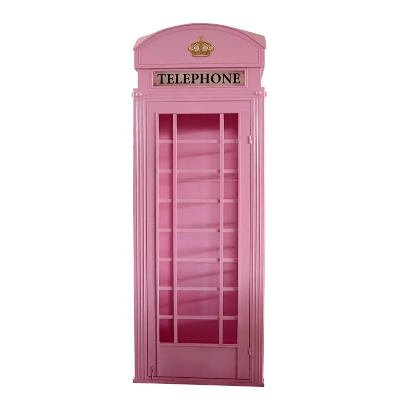MF-L269Oem Metal Iron London British Pink Red Mailbox Photography Props Telephone Booth For Sale