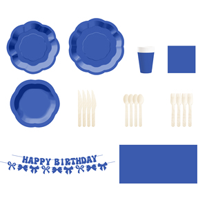 DAMAI Dark Blue Paper Party Plates Set Serves 8 Disposable Dinner Dessert Plates for Baby Shower Wedding Birthday Party Supplies - Product Image 4