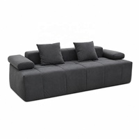 Canapé-lit sectionnel carré moderne en similicuir noir avec dossier inclinable, accoudoirs en bois, extensible/pliable, anti-déformation