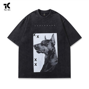 T-shirt en tricot grande taille unisexe, imprimé Doberman Pinscher, effet délavé et vieilli, style High Street Direct Spray, marque de mode rétro - Product Image 3
