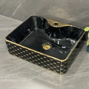金色黑色6L脸盆卫生假发控制模块基底陶瓷工厂豪华现代椭圆形陶瓷洗手