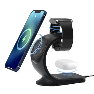 2024 Hot Selling Products Rubber Oil Fast Magnetic 15W 3 IN 1 Wireless Charger Desktop Charging Station For IPhone Watch Headset