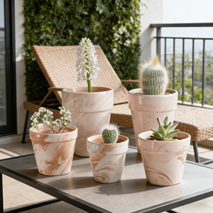 Pot de fleurs en terre cuite rouge macchiato, céramique émaillée, écologique et durable, respirant, pour plantes succulentes et orchidées, pour la maison et le jardin - Product Image 6