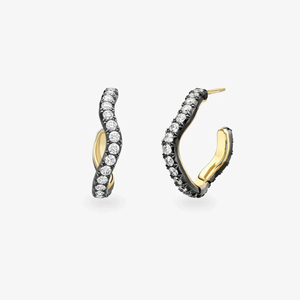 Boucles d'oreilles torsadées bicolores néo-gothiques en diamant, plaquées or 18 carats, de haute qualité, en argent sterling 925, avec diamants noirs tressés, pour femme - Product Image 1