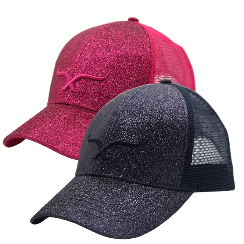 2021 mode Glitter Design Individuelles Logo 3D Bestickt Gorra Malla Mesh Trucker Hut Cap für Frauen und Mädchen