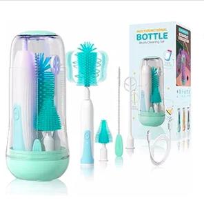 Kit de brosses manuelles en plastique pour biberons de voyage avec boîte de rangement – Nettoyant écologique pour biberons, tétines et pailles - Product Image 1