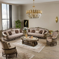 Ensemble de canapés rococo néoclassiques élégants, canapé et fauteuils en bois sculpté de style royal turc, brun et gris, pour salon de grande maison