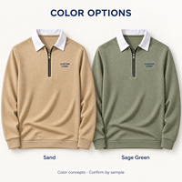 Sweat-shirt polo en maille gaufrée pour homme, col contrastant, manches longues, style preppy, logo personnalisé, vente en gros, usine de vêtements OEM