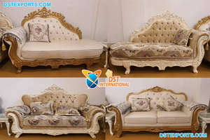 Conjunto de muebles tallados en plata para sala de estar, conjunto de sofá elegante de cinco plazas con acabado clásico blanco de primera calidad - Product Image 5