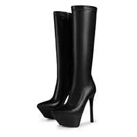 WETKISS Bottes super hautes à talons bon marché pour boîte de nuit Bottes sexy à plateforme pointue Bottes au genou extensibles noires mates pour la fête
