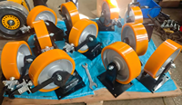 Roda Kastor Industri Super Berat 10 Inci 3 Ton, Baja, Poliuretan, Inti Besi Cor, Bantalan Bola, Putar Tetap