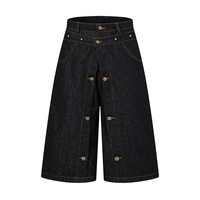 Pantalon court en jean tendance pour homme, coupe droite ample, style urbain unique, boutonné, longueur trois-quarts