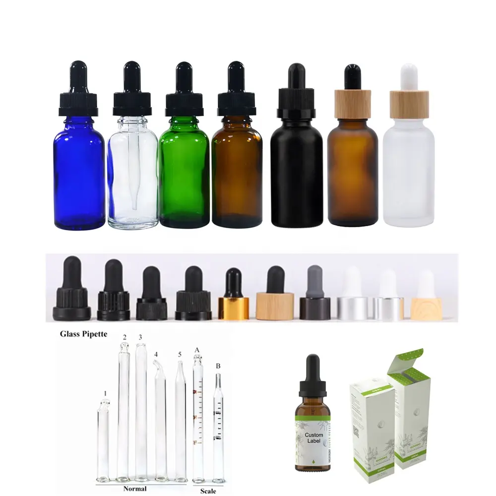 Custom 1 oz 2 oz 30 ml 60 ml 15ml 60ml Essential Oil Small Round Empty Gold Clear Pink Black blue Oil Glass Dropper bottle