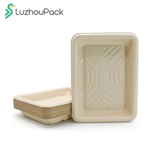 LuzhouPack Customized Food Tray Meat Tray Disposable Supermarket Bamboo Sugarcane Pulp Fresh Meat Packing Trays