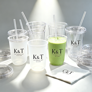 Gobelets de mariage personnalisés en plastique givré de 16 oz, réutilisables pour fêtes, mariages, événements, avec logo, gobelet givré de 16 oz avec nom et nom de la marque sur la serviette - Product Image 1