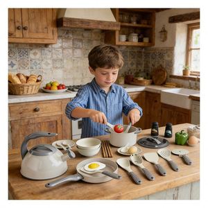 Ensemble de cuisine jouet pour enfants : Station de cuisson, robinet, armoire, étagère, ustensiles – Stimule la réflexion créative, l'apprentissage et le jeu social - Product Image 6