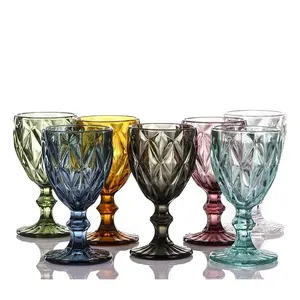 Wholesale 8oz luxury wedding crystal embossed colored custom goblet red wine glass cup