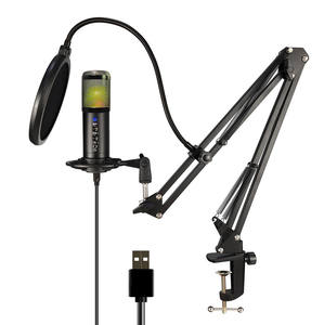 Microphone de studio à condensateur USB pour karaoké en direct, avec lumière RVB, enregistrement vocal, pour jeux sur ordinateur, avec support et bras - Product Image 2