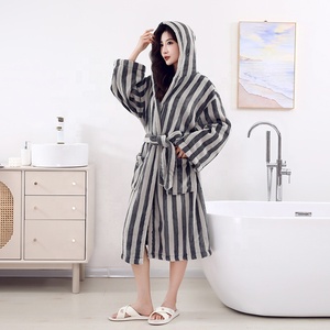 <span class=keywords><strong>Accappatoio</strong></span> Unisex in Pile Corallo di Poliestere <span class=keywords><strong>con</strong></span> <span class=keywords><strong>Cappuccio</strong></span> a Righe, <span class=keywords><strong>Morbido</strong></span> e Traspirante per l'Inverno - Product Image 3